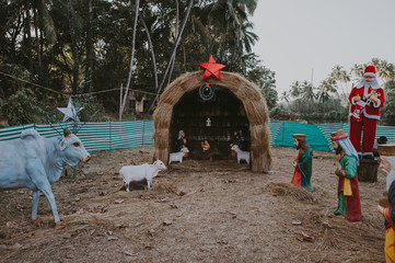 Nativity scene near the church in Goa christmas jesus christ 