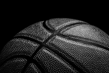 Basketball black and white closeup on black 