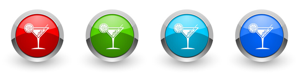 Tropical drink, alcohol, bar, martini in glass concept set of modern design buttons for web, internet and mobile applications in four colors options isolated on white background