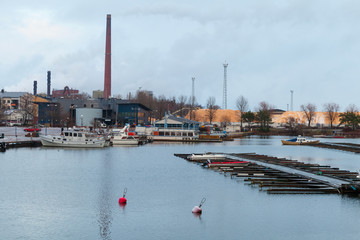 Industrial cityscape of Kotka, Finland. Port district