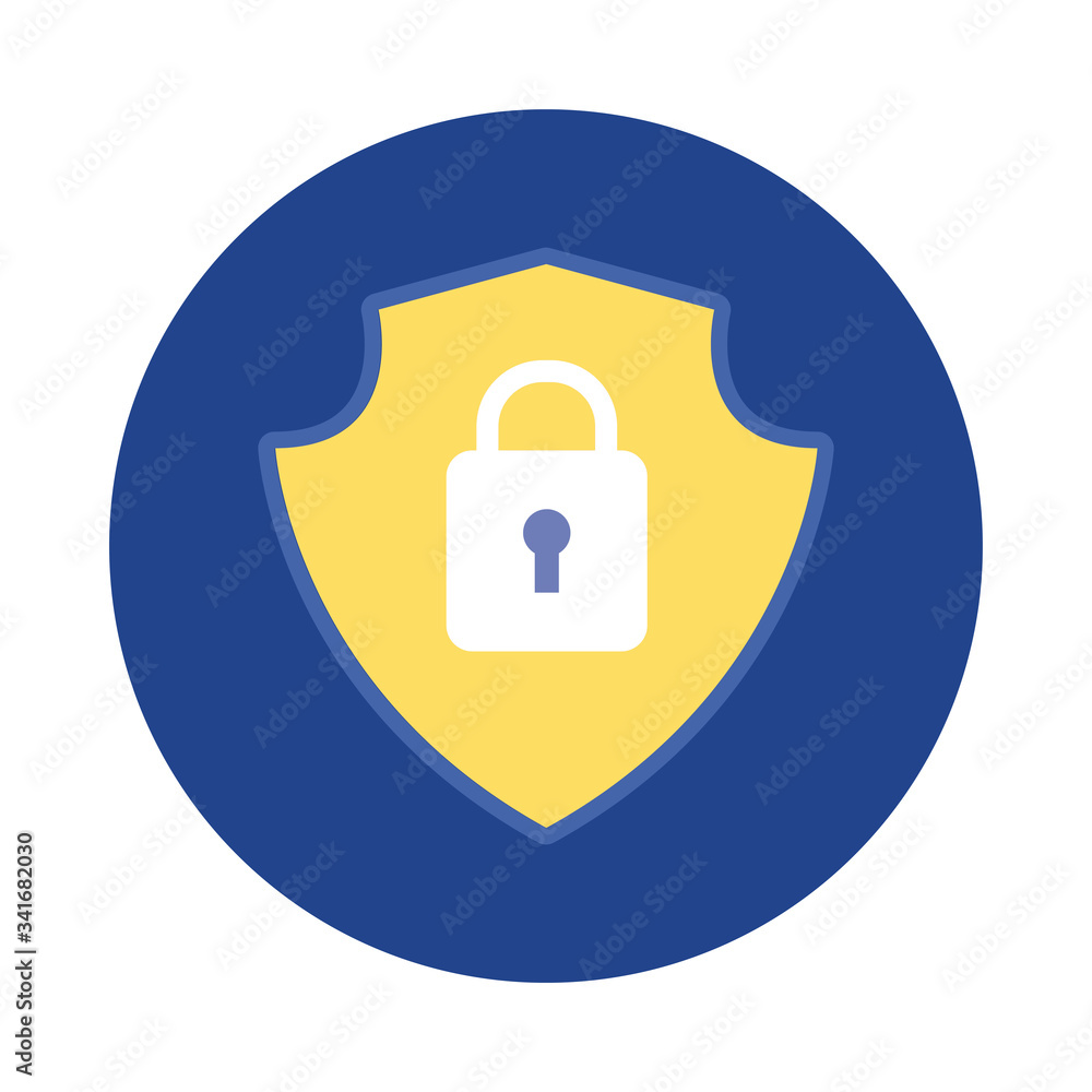 Sticker shield with padlock block and flat style