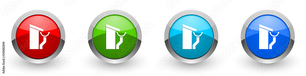 Fototapete roof and gutter silver metallic glossy icons, guttering home concept set of modern design buttons fo