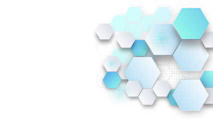 abstract background template science and technology presentation, hexagonal shape with blue and soft color. Vector illustration