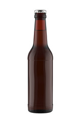 12 oz Brown Amber Glass Beer Bottle. 3D Render Isolated on White Background.