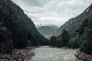 Parvati Valley surrounded by Himalayas mountains and deodar forests