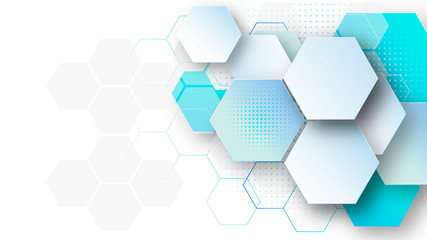 abstract background template science and technology presentation, hexagonal shape with blue and soft color. Vector illustration