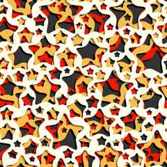 Seamless background from a sheet of perforating layers and many rounded stars holes with shadows on it.