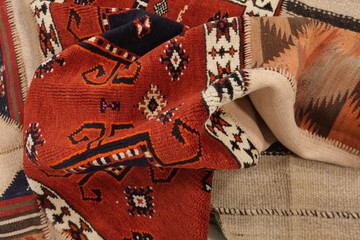 Old and modern Persian Colourful Arabesque and handmade carpet, rug gelim, patchwork, and Gabbeh...
