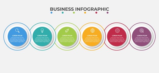 Presentation business infographic template with 6 options. Vector illustration.