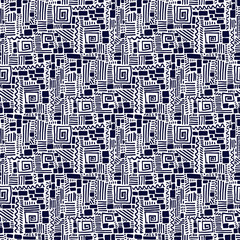 Seamless doodle geometric brick and line pattern.
