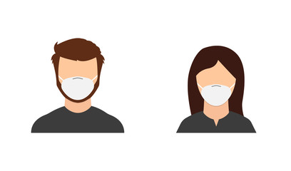 Man and woman face medical mask. Isolated vector illustration