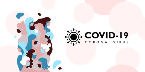 Vector banner for the site. Coronavirus control and healthcare. Image of masked people, protection against the virus. Virus control measures: wear a mask and wash your hands.