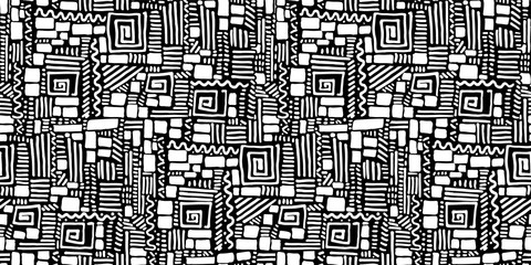 Seamless doodle geometric brick and line pattern.