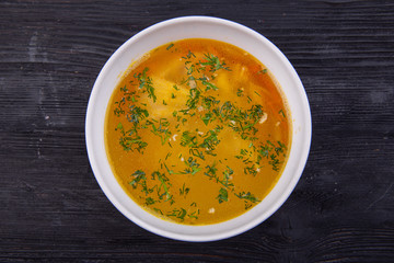 Vermichel soup, served with greenery