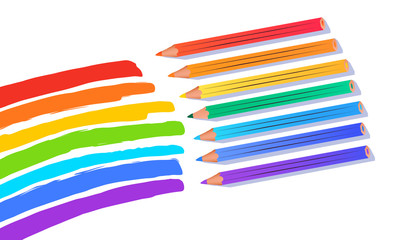 Illlustration of rainbow colors with pencils