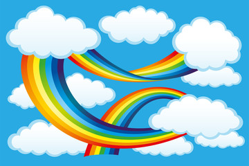 Rainbow and clouds in the blue sky.