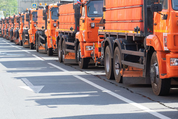 Municipal service of russian capital. Parade of street sweepers. Moscow, Russia.