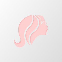 Pink Silhouette of a girl in profile with hair.