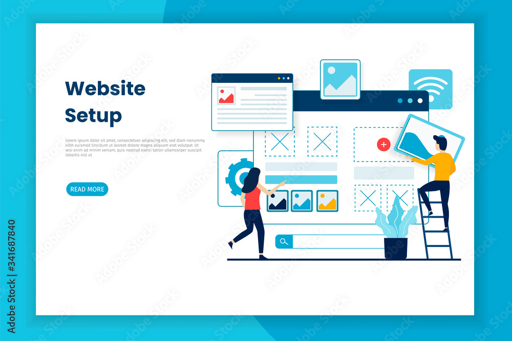 Wall mural flat design website setup illustration webpage. this is great for websites, landing pages, mobile ap