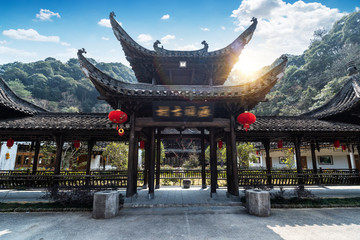 Old wooden gazebo in Yuancun ancient village, Wuyuan, Jiangxi