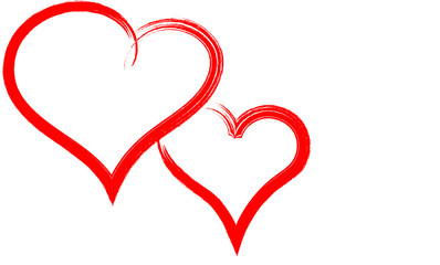 Two red hearts - contour drawing for emblem or logo. Template for a greeting card for Valentine's day, romantic sign of lovers.