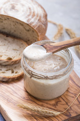 The leaven for bread is active. Starter sourdough ( fermented mixture of water and flour to use as leaven for bread baking). The concept of a healthy diet