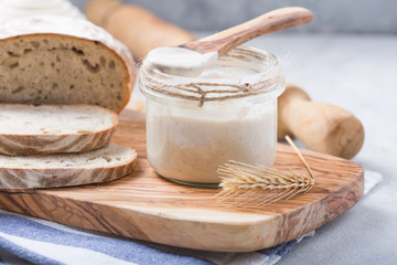 The leaven for bread is active. Starter sourdough ( fermented mixture of water and flour to use as leaven for bread baking). The concept of a healthy diet