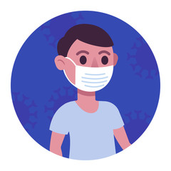 Man wearing a surgical face mask colorful pictogram. Coronavirus Prevention symbol, logo illustration. Flat style design.