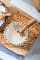 The leaven for bread is active. Starter sourdough ( fermented mixture of water and flour to use as leaven for bread baking). The concept of a healthy diet