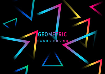 Abstract minimal simple shape triangle lines pattern blue and pink vibrant gradient color on black background.