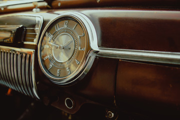 dashboard of a retro car. brown