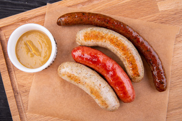 Sausage, sardels and flasks, served to beer with mustard