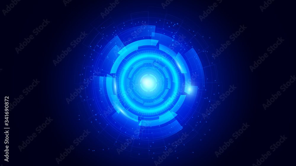 Poster abstract hi-tech communication background with hud elements circle digital futuristic blue color gra