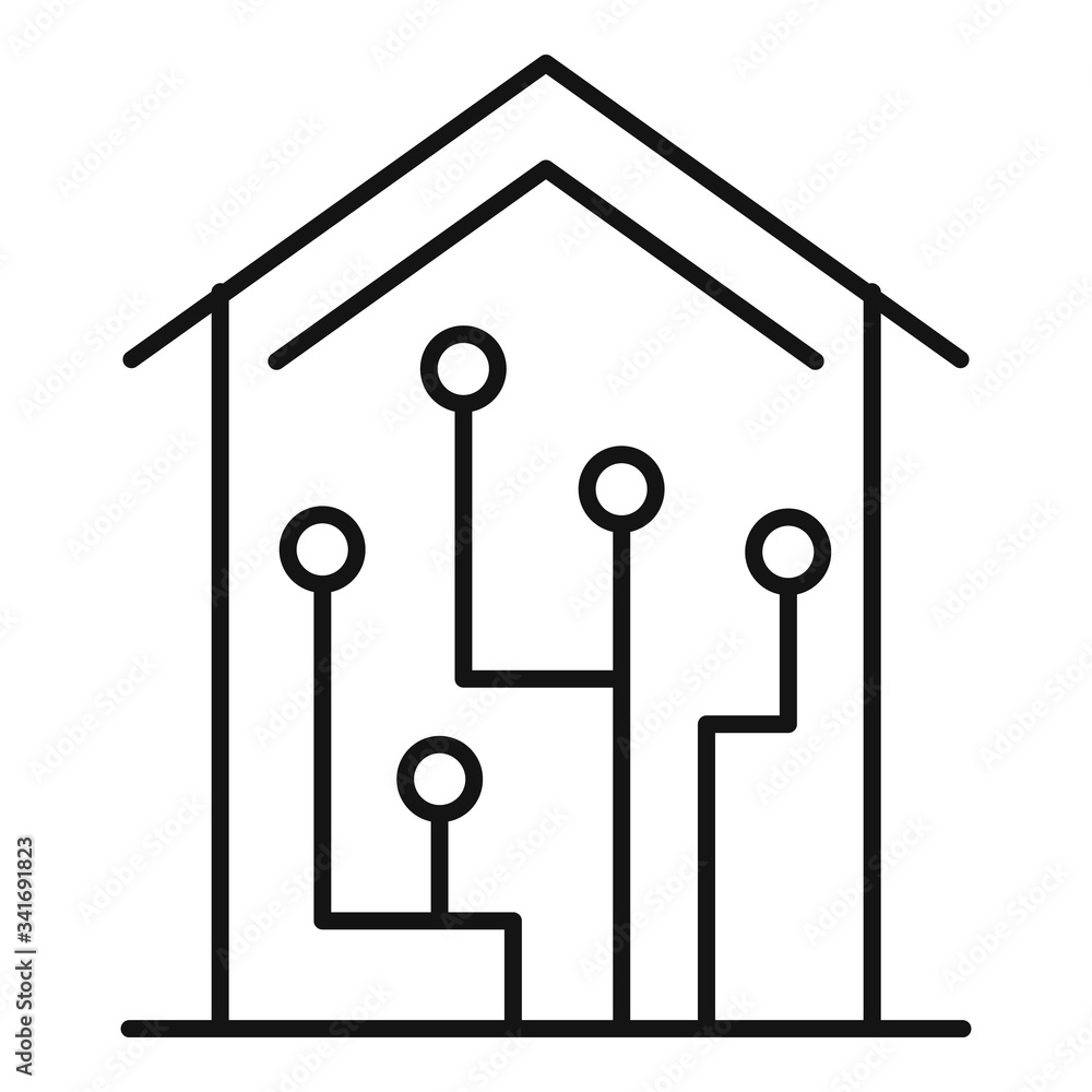 Sticker Digital smart house icon. Outline digital smart house vector icon for web design isolated on white background