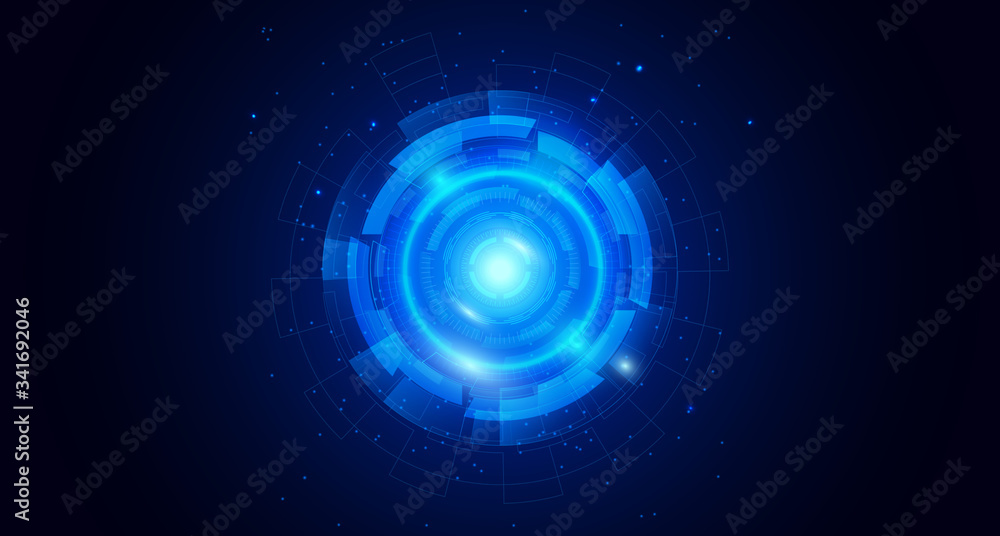Poster abstract hi-tech communication background with hud elements circle digital futuristic blue color gra