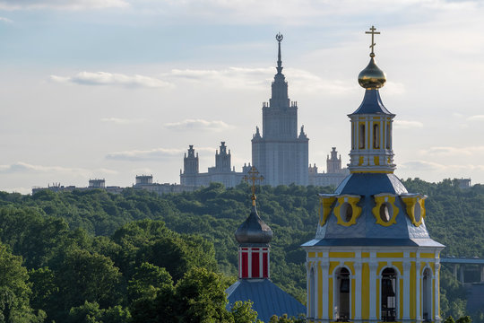 St. Andrew (Andreevsky) monastery and Moscow State University. Moscow, Russia.