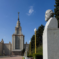 Bust of Nikolay Chernyshevsky in front of Moscow State University. Moscow, Russia