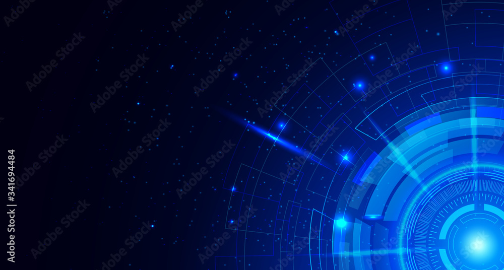 Poster abstract hi-tech communication background with hud elements circle digital futuristic blue color gra