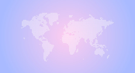四角いドットで構成された世界地図-ピンク色
