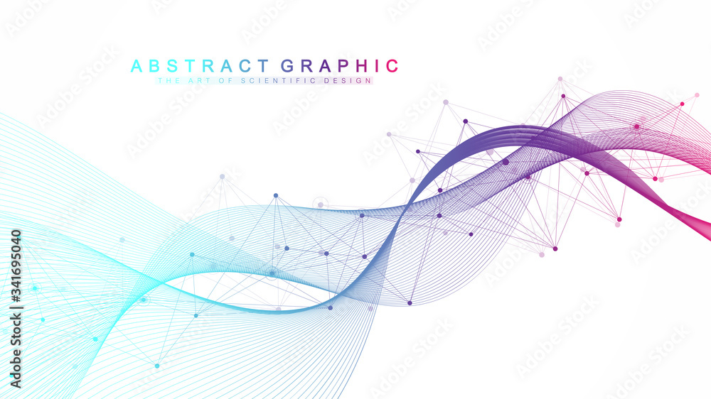 Poster expansion of life. colorful explosion background with connected line and dots, wave flow. visualizat