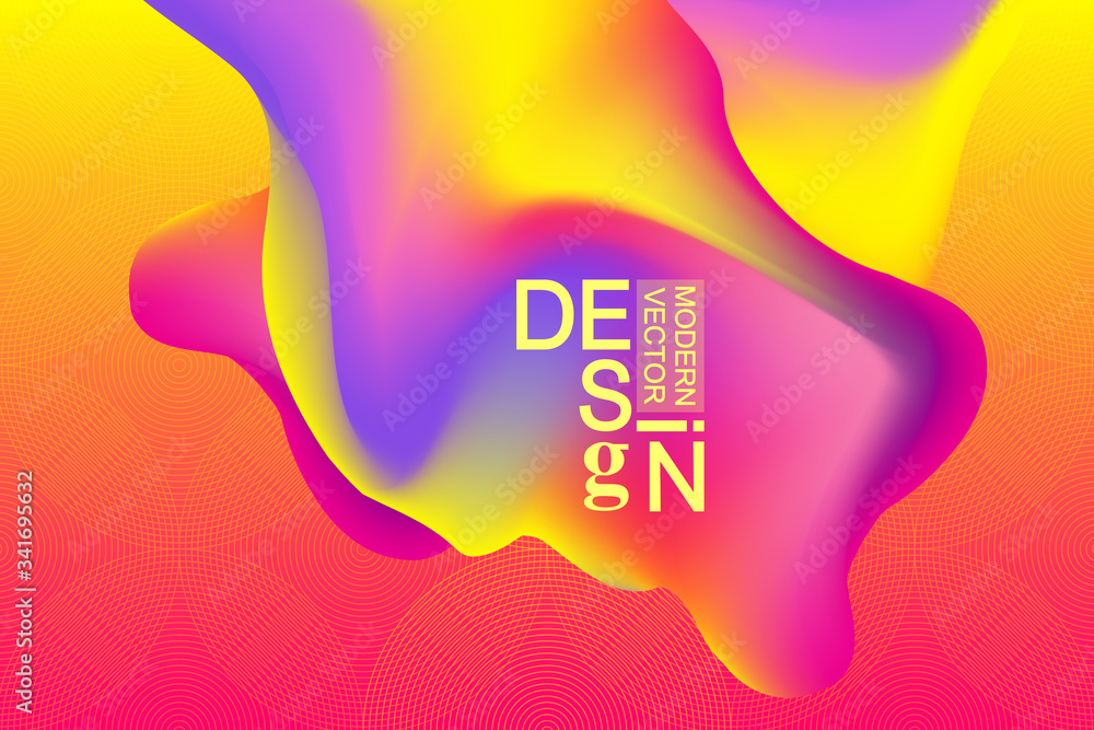 Poster 3d geometric abstract background with iridescent holographic liquid wavy gradient flowing dynamic shapes. Modern trendy background for your presentation banner design vector template