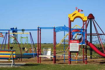 Closed playground due to coronavirus on a beautiful sunny day