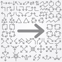 Big set of arrows. Gray isolated. Vector illustration.