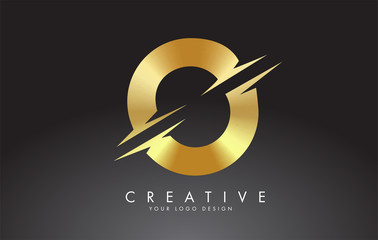 Golden O Letter Logo Design with Creative Cuts.