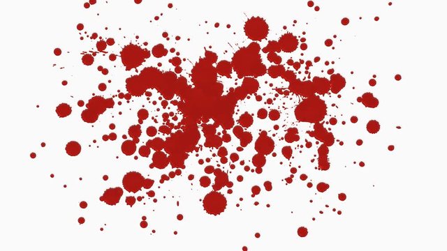 Blood Splatter And Stains Animation Effect/ 4k animation of a pack of abstract blood splatter and stains brushes patterns on white background