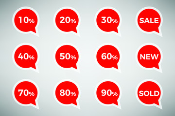 Sale discount icons. Special offer stamp price signs.  percent off reduction symbols. Speech bubbles or chat symbols. Colored elements. Vector