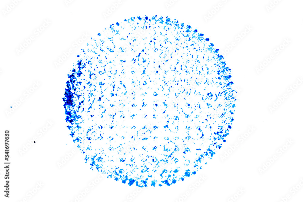 Sticker Blue color ink in round shape textured background as stamp or frame with copy space