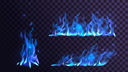Vector set flame and bonfire on a transparent background, blue fire © lidiia