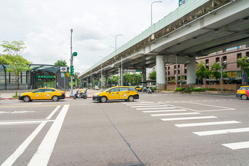 TAIPEI, TAIWAN - July 2, 2019: Taxi on the streets of Taipei, Taiwan