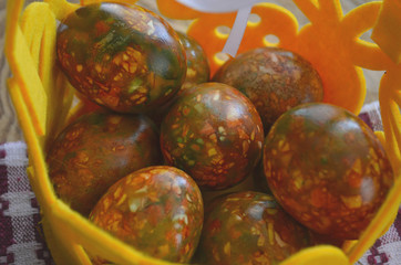 Easter cake and eggs, close up. Virus protection. Quarantine for Easter. The concept of the celebration of Holy Easter 2020 during the coronavirus pandemic.